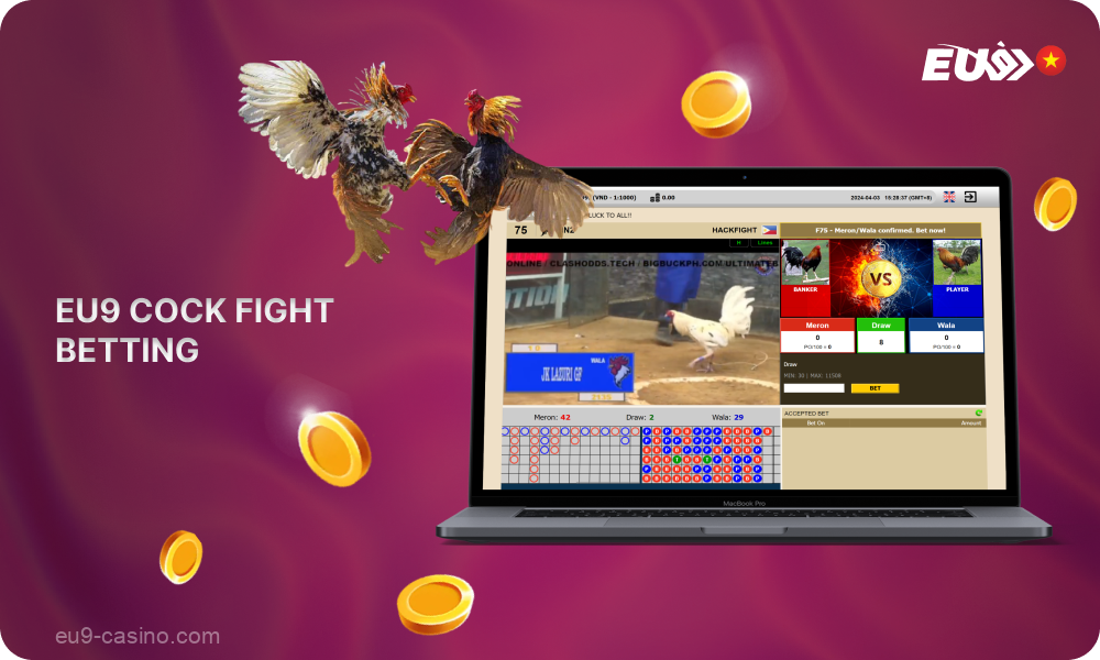 Eu9 Vietnam offers its users to bet on cockfights as well as watch live cockfights for an enhanced gaming experience