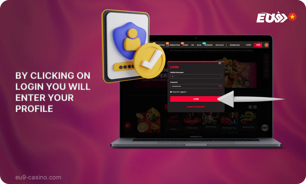 Masuk ke akun Eu9 Anda dengan mengklik tombol login