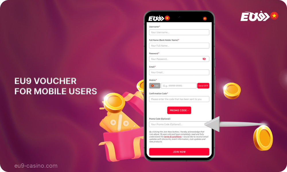 Pengguna aplikasi seluler Eu9 untuk Android dan iOS dapat menggunakan kode promosi dan menerima bonus besar